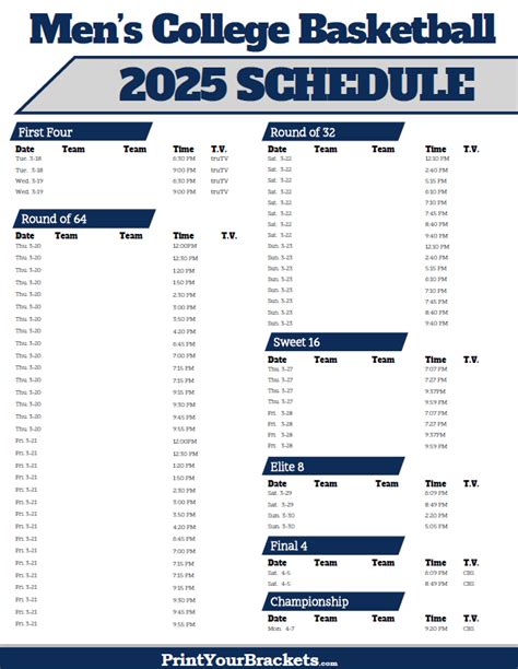 March Madness TV Schedule Printable PDF